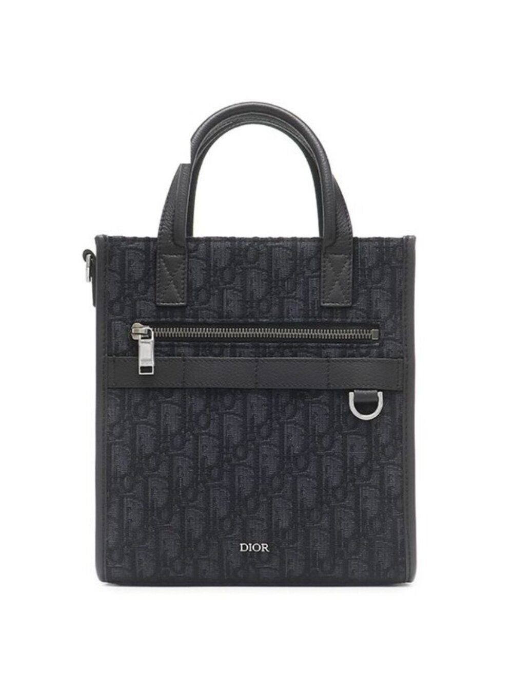 Dior 2-Way Safari North South Tote Bag Canvas Leather Black Silver